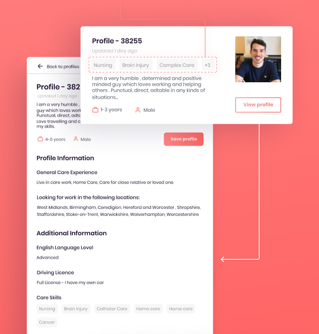 jobseeker profile - live in care jobs case