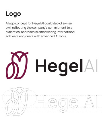 Hegel AI logo featuring a stylized wise owl outline next to the text 'HegelAI' emphasizing the company's AI tools for international software engineers.