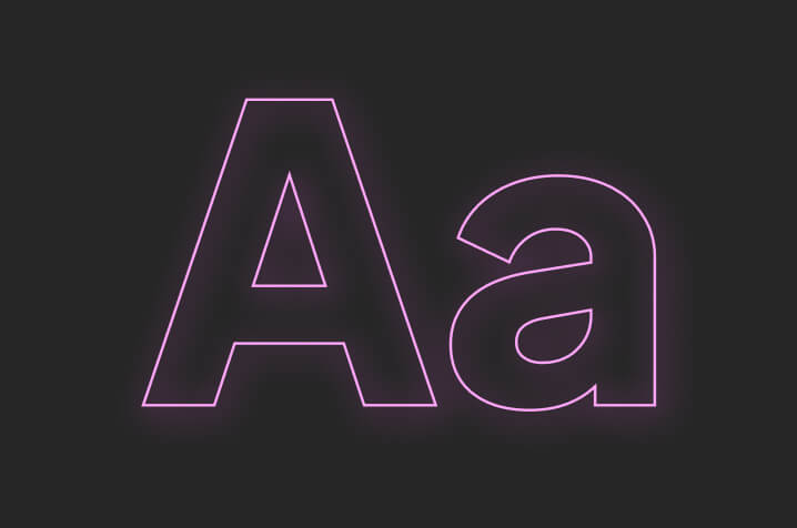 Uppercase and lowercase letter A outlined in neon pink on a dark background.